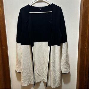 Talbots Women's Large Cardigan Sweater Black & Cream Cotton Blend, Open Front